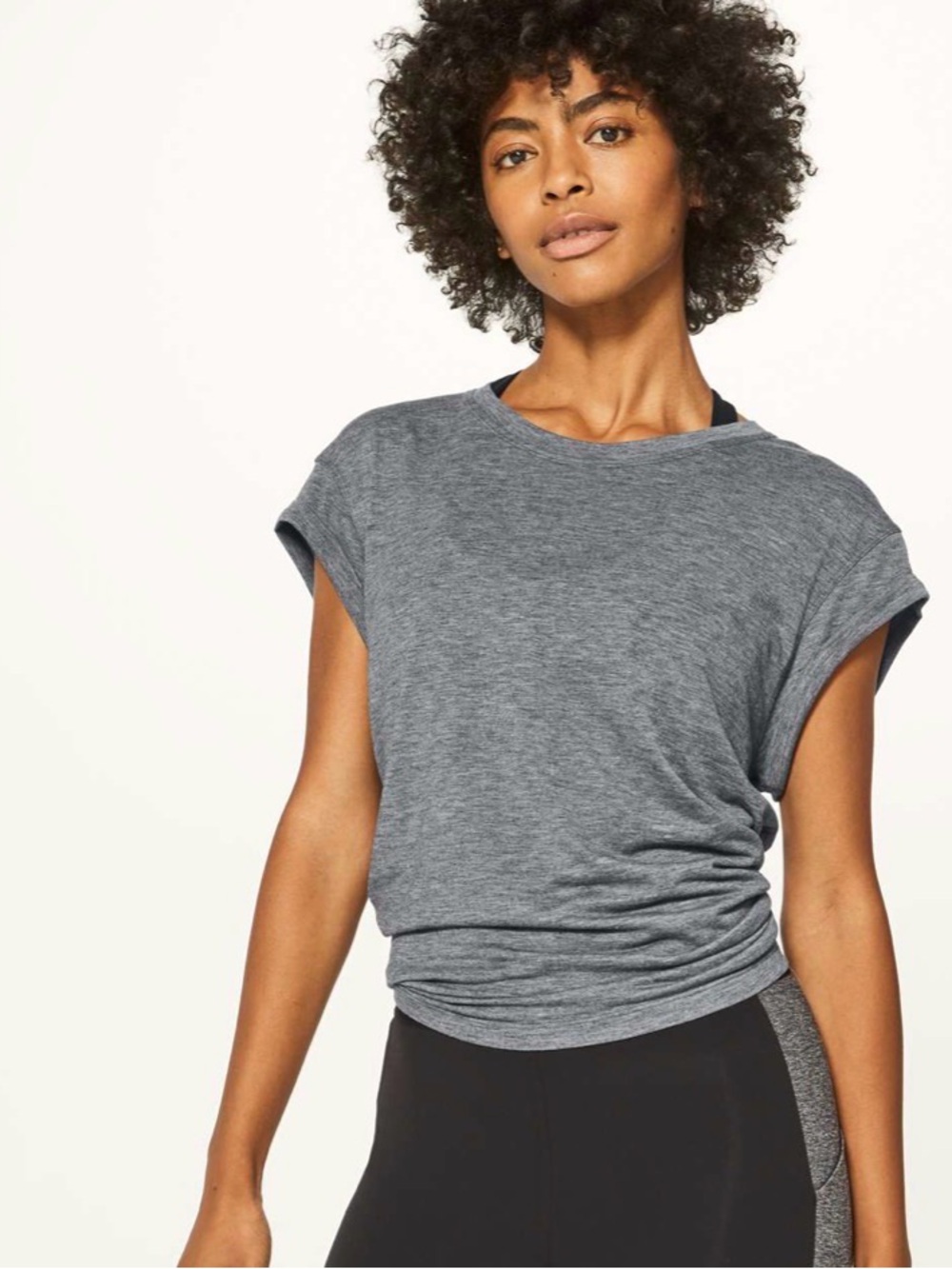Lululemon Box It Out Short Sleeve Shirt Heathered Black Womens Athletic Top Yoga